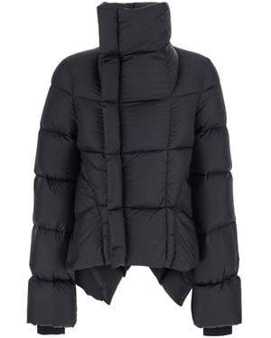 Rick Owens Down Jacket With High Collar And Off-Center Zip Closu - Black
