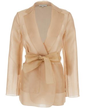 Antonelli James Organza Jacket With Long Sleeves And Silk Front - Natural