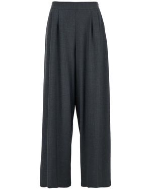 Plain Trousers With Semi-Elastic Waist And Oversize Design - Blue