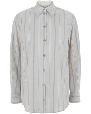 Low Classic Shirt With Classic Collar And All-Over Striped Motif - Grey