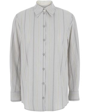 Low Classic Camicia Con Colletto Classico E Motivo A Righe All-Over In - Grigio