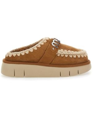 Mou 'Bounce' Mules With Logo Lettering And Open Rear - Brown