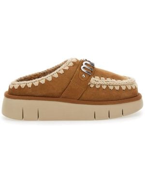 Mou 'Bounce' Mules With Logo Lettering And Open Rear - Brown