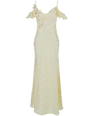 Self-Portrait Dress Satin Striped Maxi Dress' With V-Neck - White