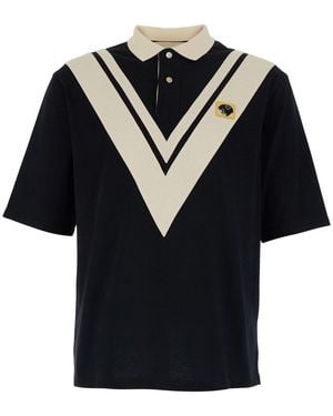 Valentino Polo Shirt With V Print On The Front And Applied Patch - Black