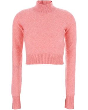 Sportmax 'Gubbio' Cropped Sweater With High Neck And Ribbed Trims - Pink