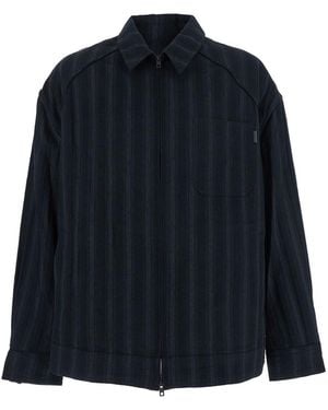 Juun.J Jacket With Classic Collar And All-Over Stirped Motif In - Blue