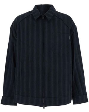 Juun.J Jacket With Classic Collar And All-Over Stirped Motif In - Blue