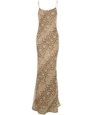 ANDAMANE Long Dress 'T190131' With Thin Straps And All-Over Python - Natural
