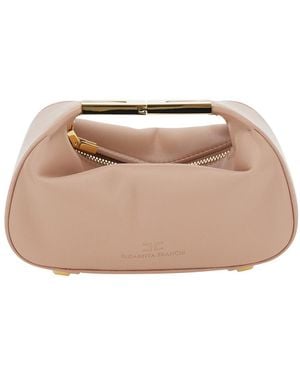 Elisabetta Franchi Mini Bag With Jewel Handle And Top Zip Closur - Natural