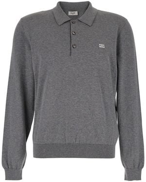 Celine Polo Con Colletto Classico E Ricamo Triomphe Sul Fronte - Grigio