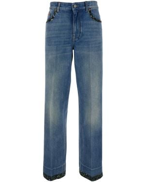Valentino Jeans With Logo Patch On The Rear And Floral Details In - Blue