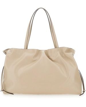 Tory Burch Shoulder Bag Ella With Drawstring Closure And Logo Embossed - Natural