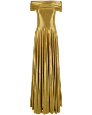 Norma Kamali Colored Long Dress With Boat Neckline And Pleated Sk - Metallic