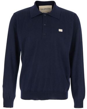 Valentino Polo Style Jumper With Vlogo Plaque On The Front - Blue