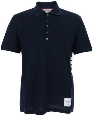 Thom Browne Polo Shirt With Classic Collar And 4Bar Logo On The Side - Blue