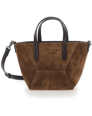 Brunello Cucinelli Mini Bag 'Mini Duo Bag' With Leather Handle F - Brown
