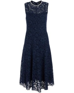 Le Plain Long Dress With All-Over Lace Detail - Blue