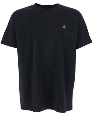 Vivienne Westwood Crewneck T-Shirt With Orb Embroidery On The Front - Black