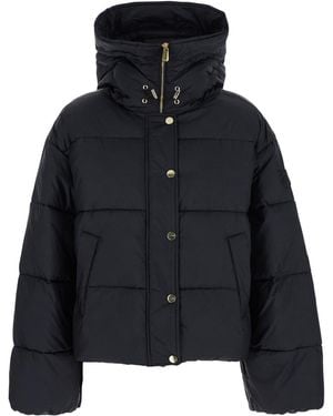 Pinko Down Jacket With Drawstring Hood And Logo Patch On The Sle - Black