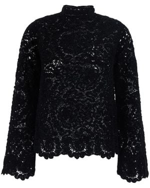 Semicouture Lace Pull With Lace Details And Soft Fabric - Black