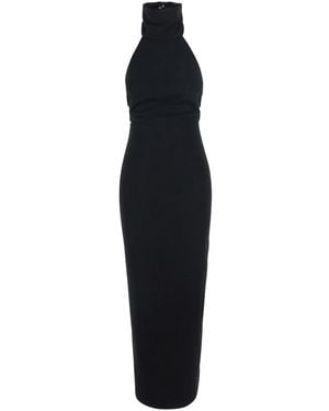 Le Plain Long Highe Nck Sleeveless Dress With High Neckline And Sleevel - Black