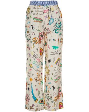 ME 369 'Bailey' Trousers With Elastic Waist And All-Over Print - White