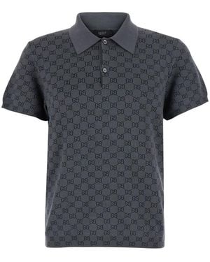 Gucci Polo. Shirt With Classic Collar And All-Over Gg Logo - Black