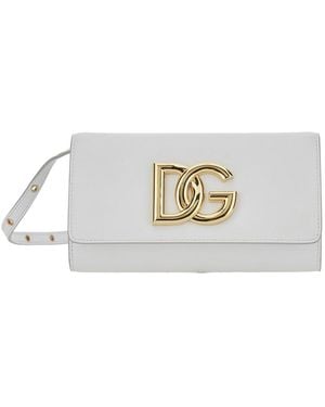 Dolce & Gabbana '3.5' Clutch Bag With Metallic Dg Logo On The Front - White