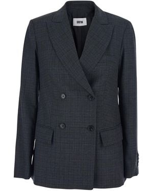 Grifoni Double-Breasted Jacket With Peak Revers And All-Over Stri - Blue