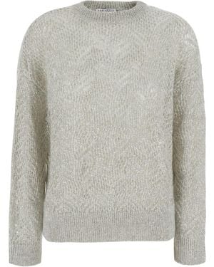 Brunello Cucinelli Maglione Girocollo Con Decorazione Con Paillettes E - Grigio