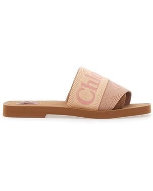 Chloé Sandals With Square Toe And Logo Lettering On The Front In - Pink