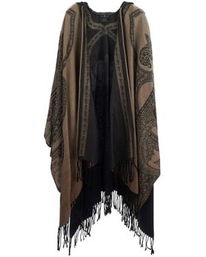 Etro Hooded Cape With All-Over Paisley Motif - Black