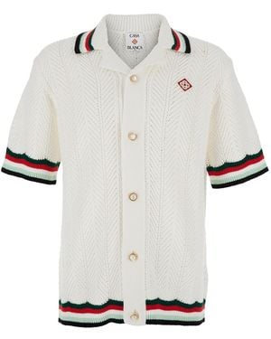 CASABLANCA Shirt With Classic Collar And Chest Logo Patch - White