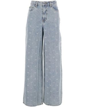 Self-Portrait Jeans Con Patch Logo Sul Retro E Decorazione Con Fiocchi - Grigio