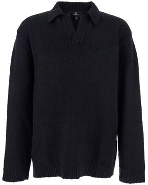 Represent Long-Sleeve Polo Shirt With Classic Collar And Ribbed - Blue
