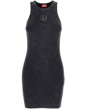DIESEL Crewneck Sleeveless Dress With Cut-Out Logo On The Front - Blue