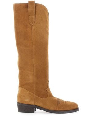 Via Roma 15 Boots With Almond Toe And Low Block Heel - Brown