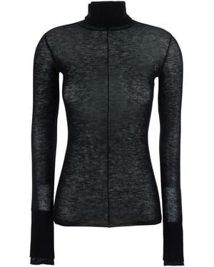 Elisabetta Franchi High-Neck Long-Sleeve Top Tech Fabric Polyamide - Black