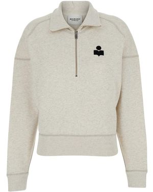Isabel Marant Sweatshirt With Stand-Up Collar And Logo On The Front - White