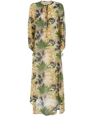 Anjuna Crew Neck Kaftan With All-Over Floral Print And Pend - Green