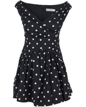 Self-Portrait Dress With All-Over Polka Dot And Flared Skirt - Black