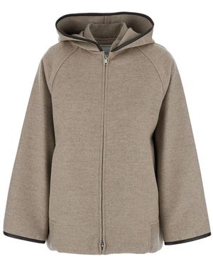 Bottega Veneta Coat With Hood And Leather Trims - Grey