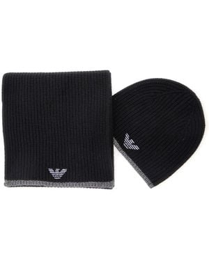Emporio Armani Set Sciarpa E Berretto Con Ricamo Logo - Nero