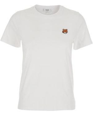 Maison Kitsuné Crewneck T-Shirt With Logo Embroidery On The Fron - White