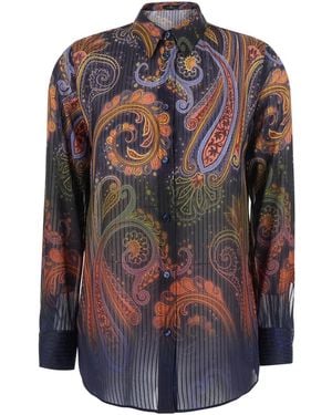 Etro Camicia Con Colletto Classico E Motivo Paisley All-Over - Blu