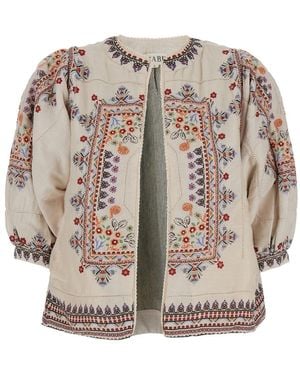 M.A.B.E 'Eden' Jacket With Puffed Sleeves And All-Over Floral - Natural