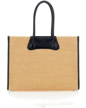 Vivienne Westwood Handbag 'Troy Tote Bag' With Details - Natural