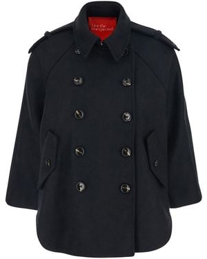 ..,merci Double-Breasted Jacket With Epaulets And Classic Collar In - Blue