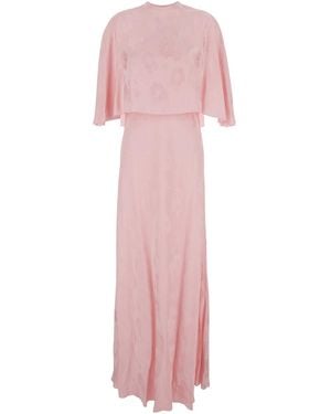 forte_forte Pink Long Dress With All-over Floral Embroidery And Matching Cape In Viscose Woman